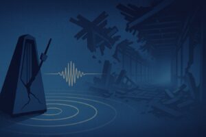 音が止まり無限城が崩れる瞬間を象徴する抽象イラスト