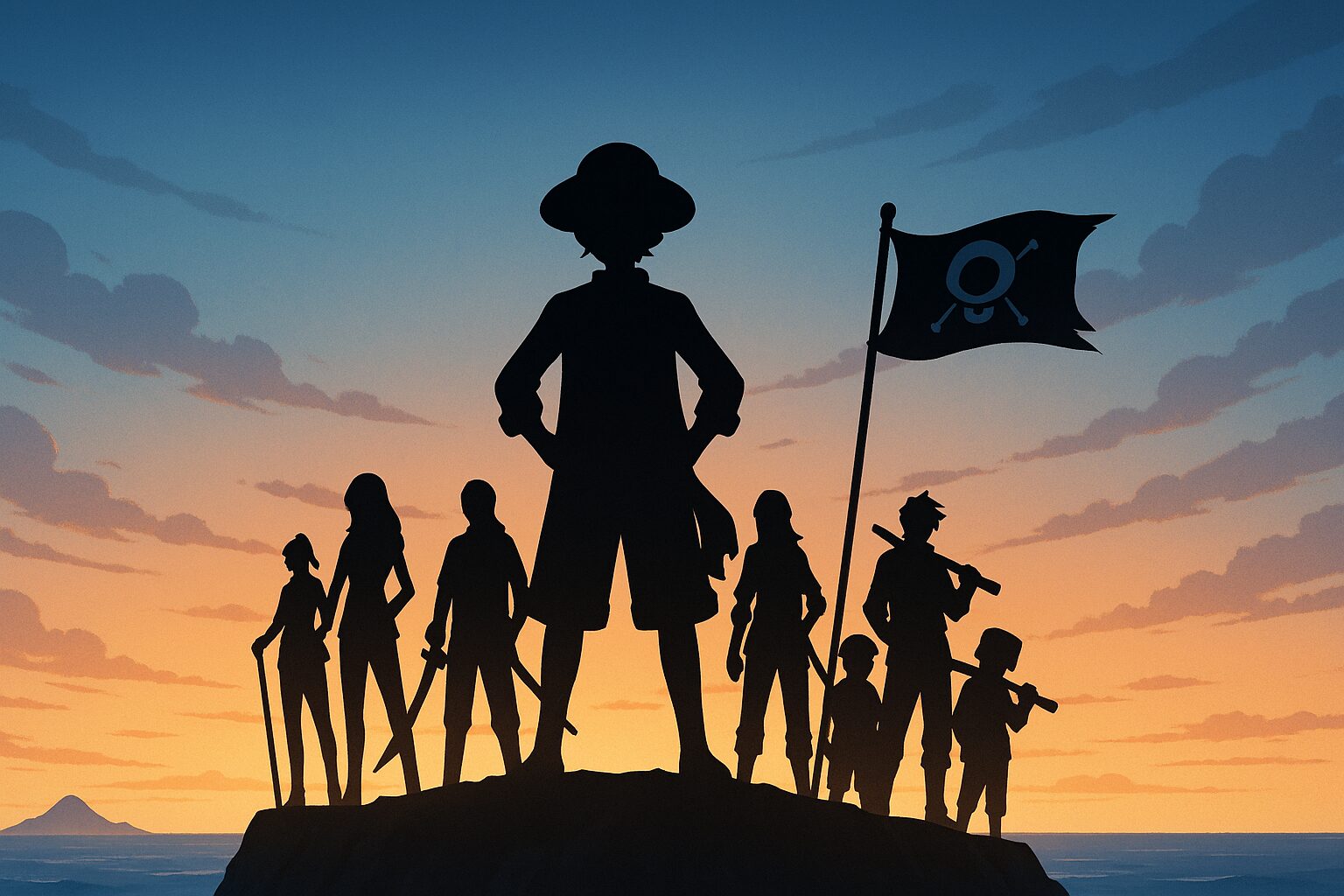 ワンピースの主人公ルフィと麦わらの一味が勢ぞろいしたイラスト