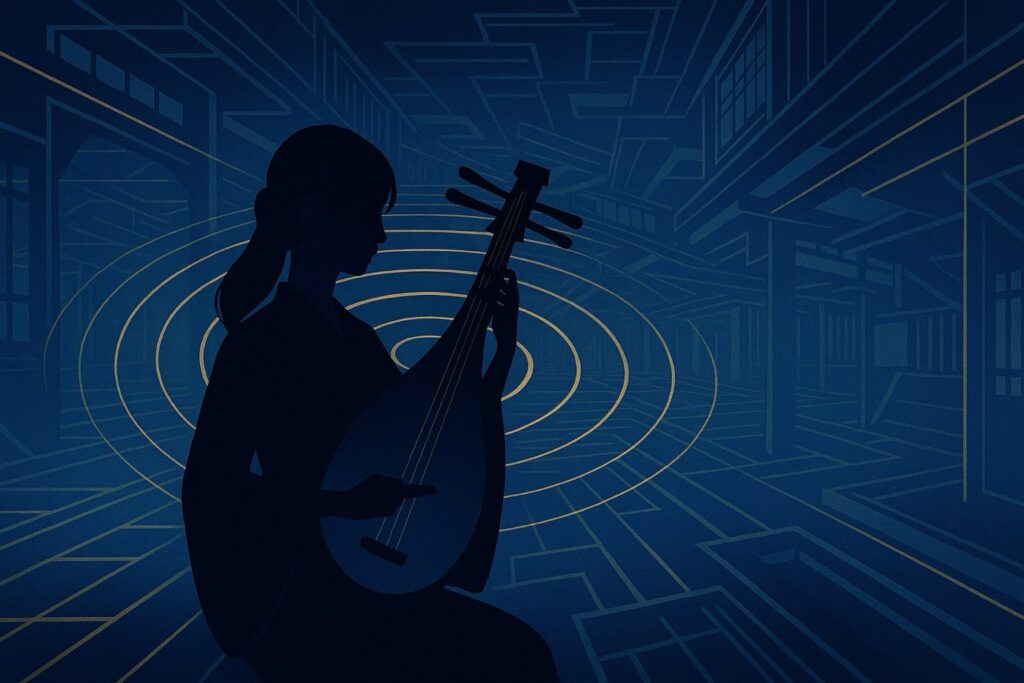 鳴女の人間時代まとめ 琵琶の一音で空間が歪むイメージのアイキャッチ（鳴女の人間時代・無限城の示唆）