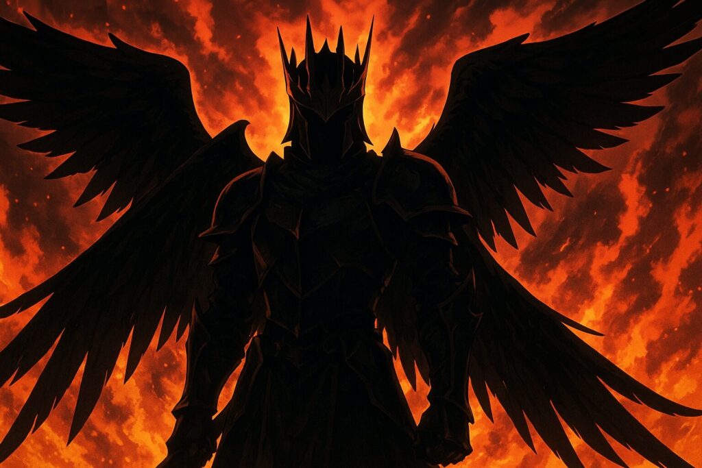 漆黒の翼と炎をまとったワンピースのキングをイメージしたシルエット